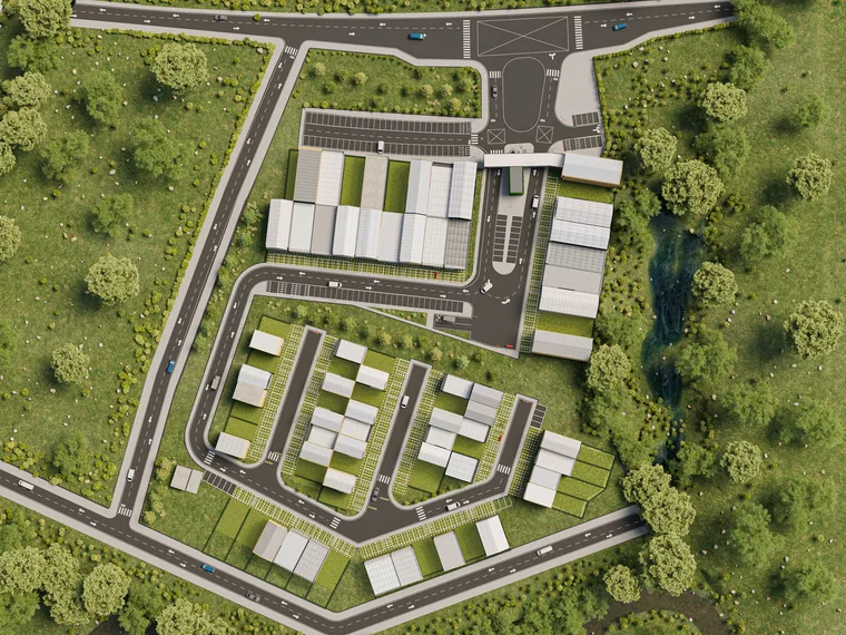 Aerial masterplan of a residential development