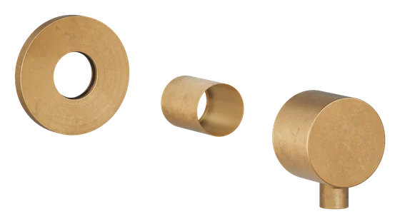 A shower diverter taken apart into its separate modelled components, floating in a row